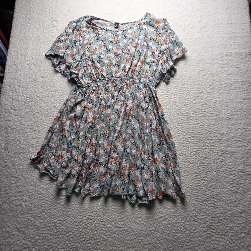 SheIn Curve Dress Womens 4XL Green Floral Short Sleeve Round Neck Fit & Flare
